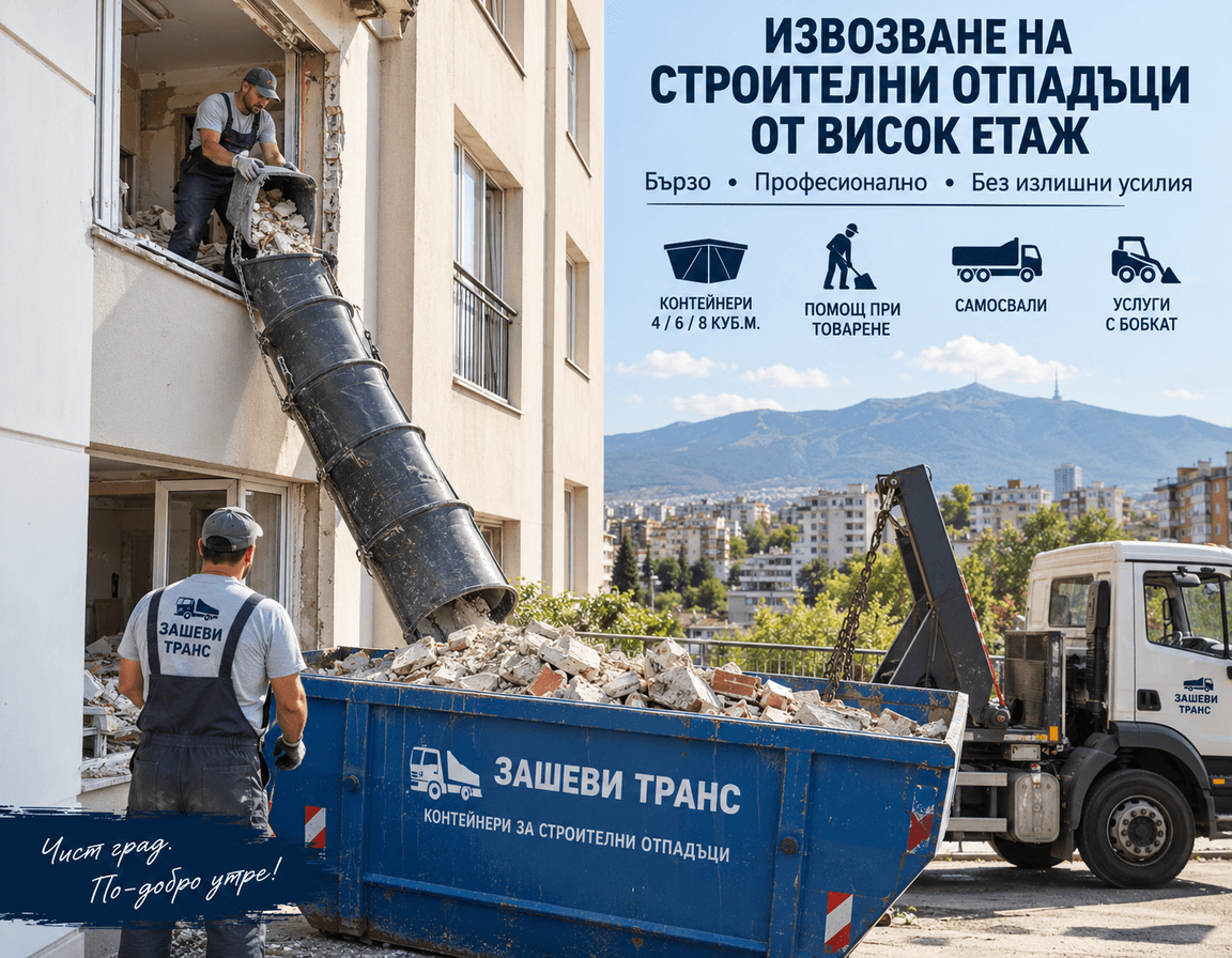 Извозване на строителни отпадъци от висок етаж